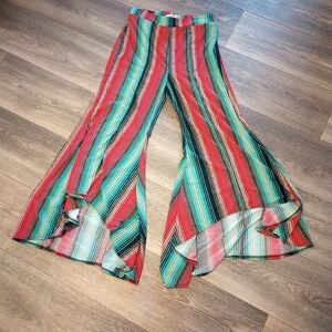 Crazy Train Western Wide Leg Pants Multi Colored Stretchy High Lo Aztec Pattern